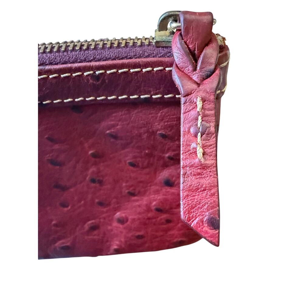 DOONEY & BOURKE BURGUNDY OSTRICH EMBOSSED LEATHER WRISTLET CLUTCH ZIP WALLET - Picture 7 of 7